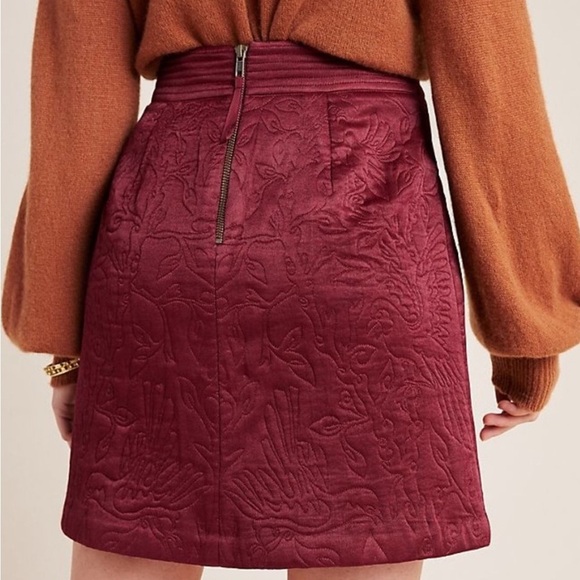Maeve X Anthropologie Beatrice Burgundy Floral Quilted Mini Skirt, Sz. 10 - Picture 2 of 15
